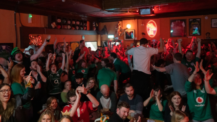 Photo of the inside of the Faltering Fullback pub during Six Nations season