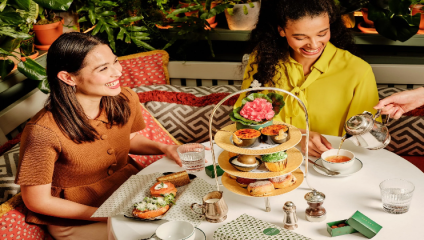 The Ivy Clifton Brasserie - two people at a table for afternoon tea, Cakes scones and tea