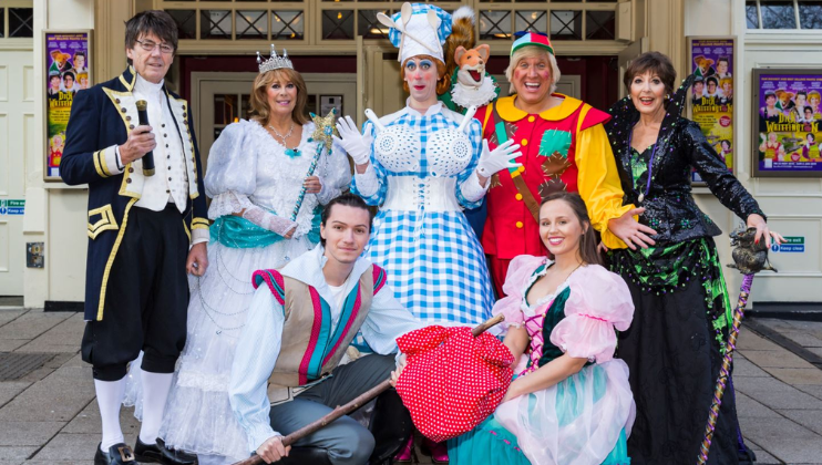 The cast of Theatre Royal Windsor’s Christmas pantomime Dick Whittington - including legendary fox Basil Brush - pose outside the theatre
