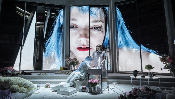 Lydia Wilson in THE MAIDS - Donmar Warehouse - photo by Marc Brenner