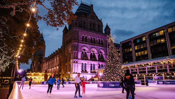 The Natural History Museum Ice Rink at night