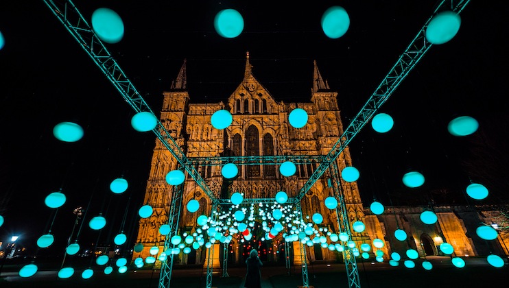 Image of Salisbury Cathedral 'From Darkness to Light' illuminations