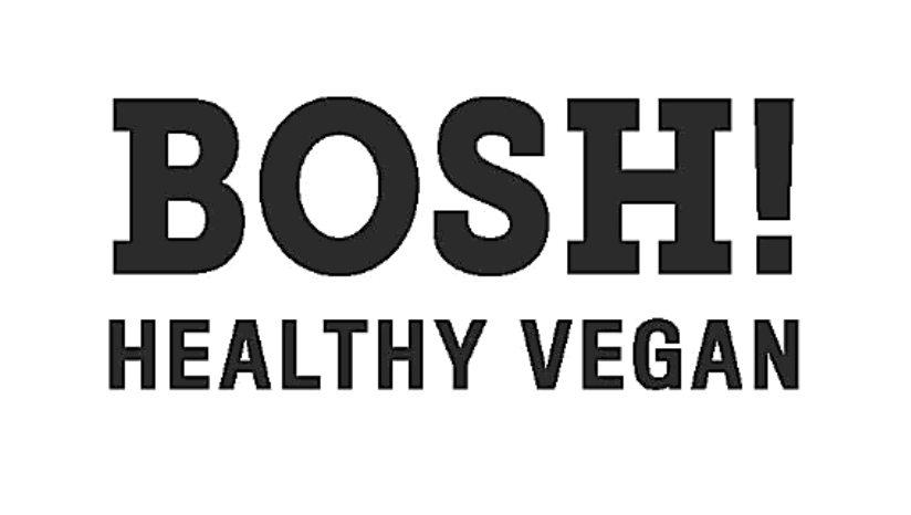 The image features a simple black and white logo. The word BOSH! is in large, bold, uppercase letters. Below it, the words HEALTHY VEGAN appear in a smaller, bold, uppercase font. The background is plain white.