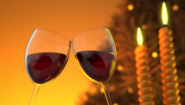 Festive image of two glasses of red wine
