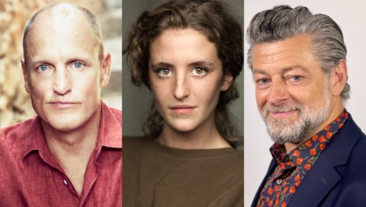 Three people are shown in side-by-side headshots. The person on the left wears a red shirt, has light skin, and a shaved head. The person in the center has medium-length wavy dark hair and wears a brown shirt. The person on the right has light skin, gray hair, a beard, and is wearing a patterned shirt under a dark blazer.