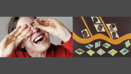 Left: Nora Turato, pool7, 2025. Image courtesy the artist. Right: Lubaina Himid, Venetian Maps: Shoemakers, 1997. Image courtesy the artist. Photo credit: Andy Keate