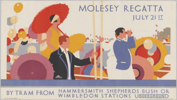 Poster; Molesey Regatta July 21st, unknown, 1928 - Art Deco: The Golden Age of Poster London Transport Museum Design