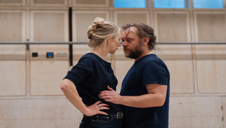   Hattie Morahan and Sam Troughton in rehearsals for JUNIPER BLOOD - Donmar Warehouse - photo by Helen Murray_