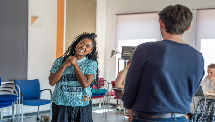 Poor Clare at Orange Tree Theatre - Arsema Thomas, Freddy Carter - credit Ellie Kurttz. Rehearsal photo