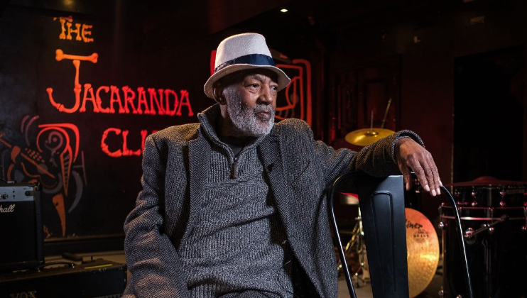 At The Jacaranda. Joe Ankrah. Founding member of The Chants for whom the Beatles acted as backing band, and mentor to many L8 musicians. Photo: Ean Flanders, 2025