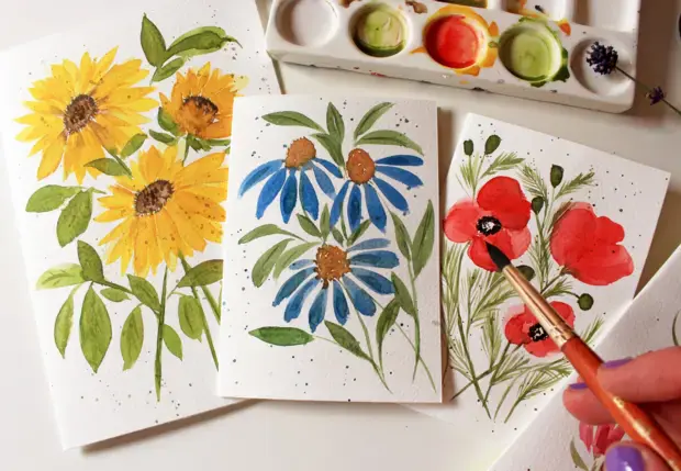 Sunflowers  Summer Blooms Watercolour Cards